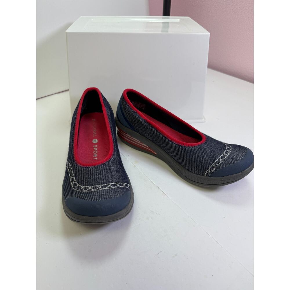 Natural Sport Denim Slip On Comfort Walking Shoes Red Trim Casual Flats 8